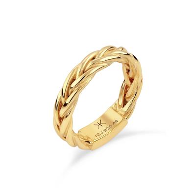 Silberring KUZZOI "Ring Bandring Zopfkette Design 925 Sterling Silber" Gr. 64, gold, Fingerringe, Herren, 64, Silber 925 (Sterlingsilber), Silberring