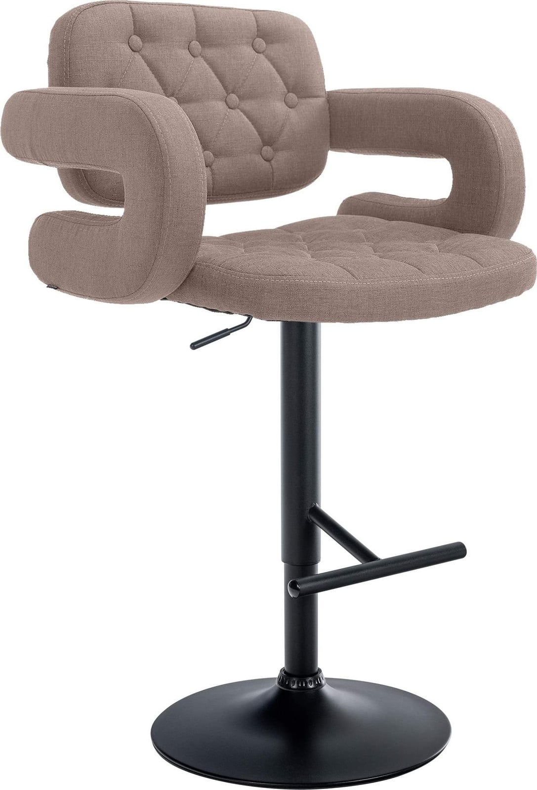 CLP barkruk Dublin, verstelbare en draaibare barstoel met stoffen bekleding, kleur: taupe, zwart frame
