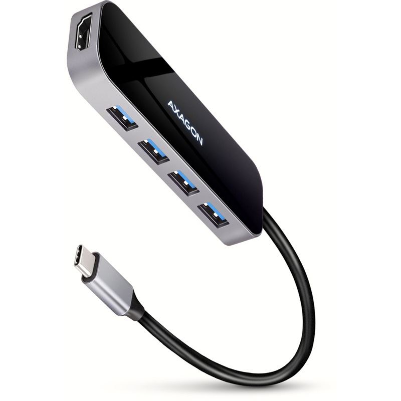 AXAGON HMC-6H4A USB-Hub, 4x USB-A + HDMI, USB-C 3.2 Gen 1, PD 100W - 20 cm USB-C-Kabel