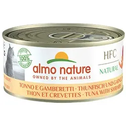 Almo Nature HFC Natural 150g Dose Katzennassfutter Sparpaket 48 x 150 Gramm Thunfisch und Garnelen
