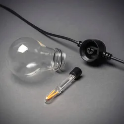 Konstsmide LED Biergartenkette, klar, mit Dimmer, 10 klare Birnen / 20 bernsteinfarbene Dioden, 24 Außentrafo, schwarzes Kabel