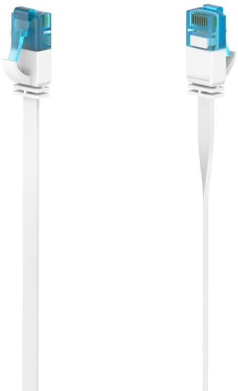 Hama Netzwerkkabel "Netzwerkkabel, CAT-6a, 10 Gbit/s, U/UTP, flach, 5,00 m", weiß, 500cmcm, Kabel, Knickschutzhülle, 5 Meter, RJ45 (8p8c)-Stecker, Netzwerkkabel