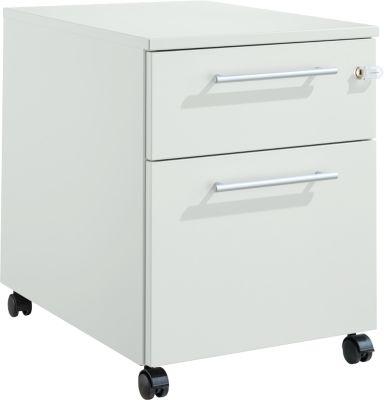 Schäfer Shop Pure Rollcontainer 36, 2 Schubladen, mit extra hohem Stauraumfach, eckige Metallgriffe, abschließbar, lichtgrau/lichtgrau