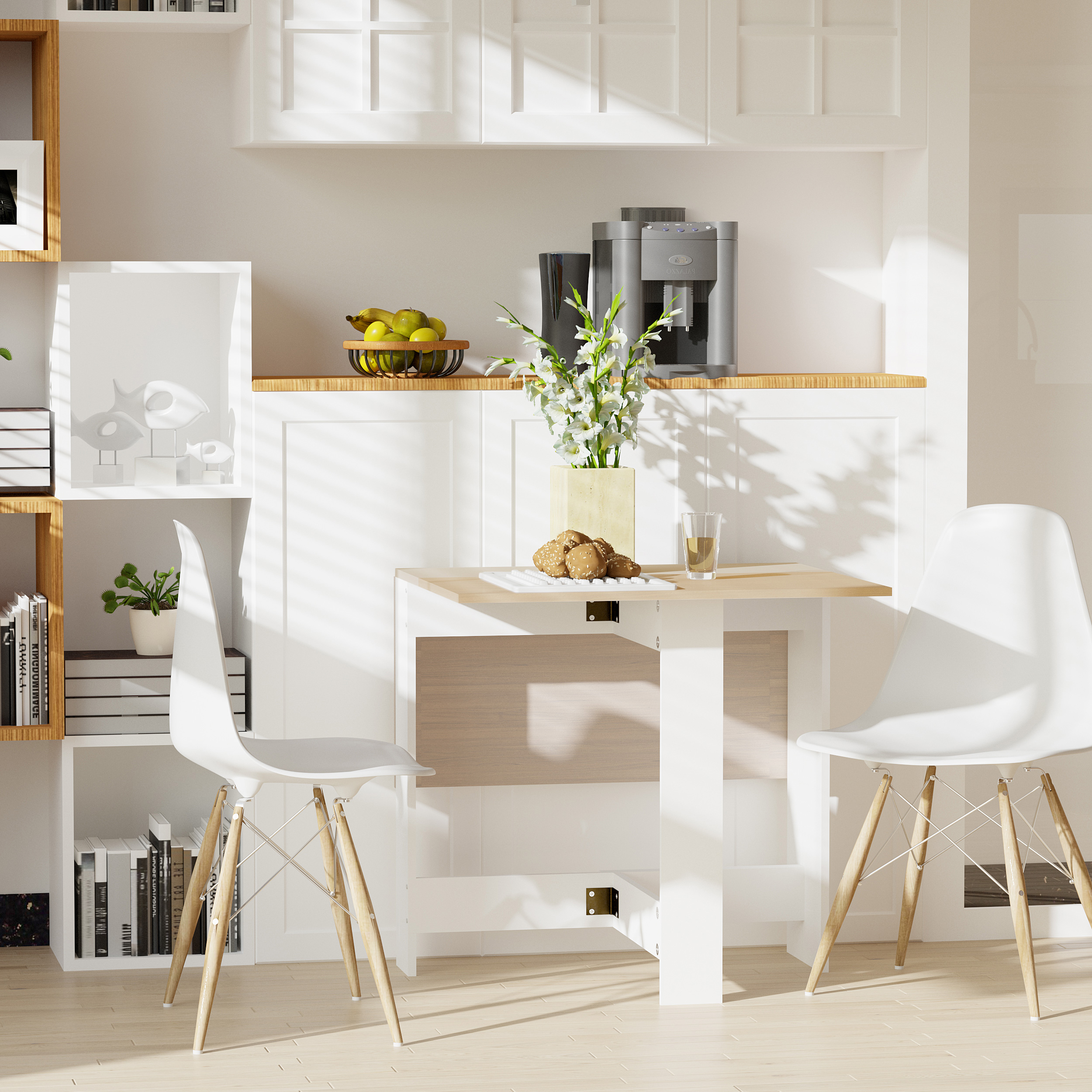Homcom Tavolo da Pranzo Pieghevole Moderno Salvaspazio, Massello Tavolo Portatile da Spazio Provinciale, Bianco Rovere Aosom