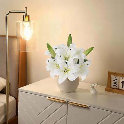 Garvee 3 Pcs Artificial Lily Flowers, Real Touch Easter Lily Faux for Table Centerpieces Wedding Birthday Party Decoration