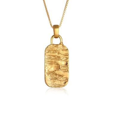 Silberkette KUZZOI "Halskette Marke Military Platte Gehämmert 925 Silber" Gr. 55, gold, Halsketten, Herren, ohne Stein, Silber 925 (Sterlingsilber), Silberkette