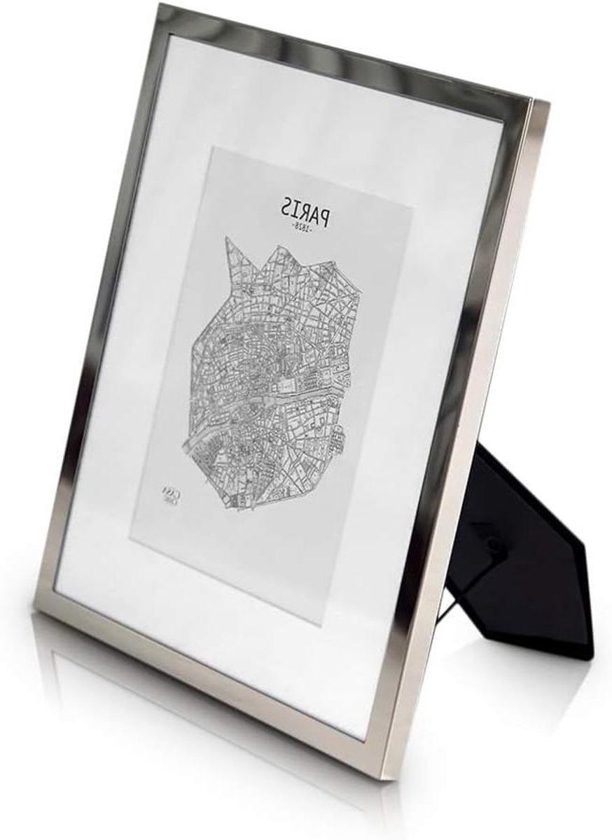 Zilveren metalen fotolijst met passe-partout, 10x8 inch