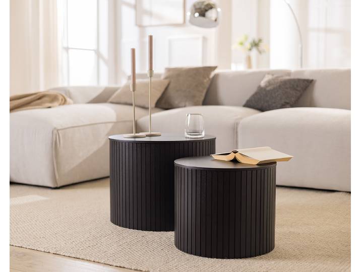 Couchtisch Moween 2er-Set Ø 49cm Schwarz/Esche Schwarz