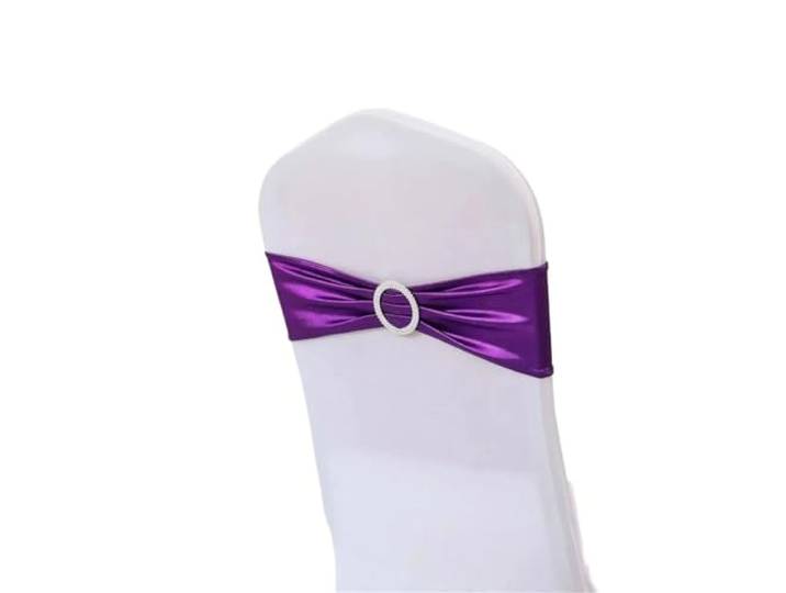 Stuhlschleifen für Hochzeiten 10/50/100pc Hochzeit Stuhl Dekoration Schärpen Bogen Shiny Metallic Knoten Bands Krawatte Mit Runde schnalle for Party Bankett(Purple,100pcs)