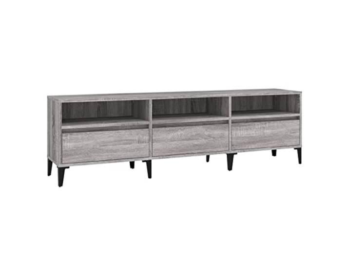 KUPTYERFG TV-Schrank Grau Sonoma 150x30x44,5 cm aus Holzwerkstoff Stilvolles Fernsehmöbel für Wohnzimmer und Schlafzimmer mit großzügigen Fächern und stabilen Metallbeinen.