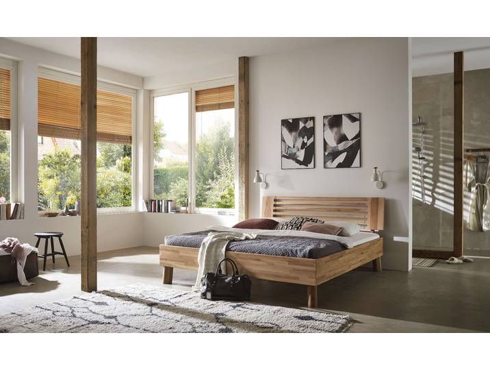 Massivholzbett HOME AFFAIRE Chavot III , beige (kernbuche), B:186cm H:77cm L:208cm, Betten, Massivholzbett, wahlweise in Kernbuche oder Wildeiche erhältlich