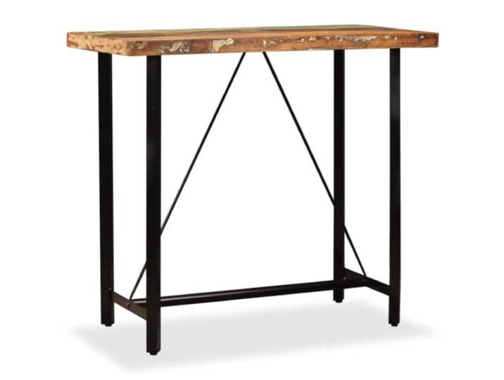5-teiliges Bar-Set Altholz Massiv mit Stehtisch und 4 Barhockern Industrie-Look,Stahlbeine,massives Altholz,Teak-Mango-Akazien-Eigenschaften,110 kg pro Sitzplatz,einfache Montage