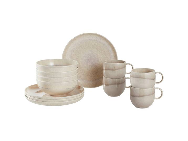like.Villeroy & Boch Frühstücksservice Perlemor sand, Sandfarben, Keramik, 12-teilig, Struktur, 19.4x32.0x34.5 cm, robust, Geschirr, Geschirrsets, Kaffeeservice