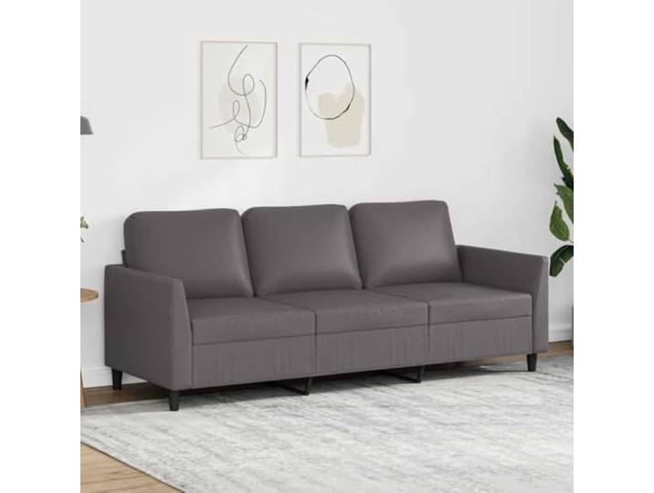 HEFZGDB Graues 3-Sitzer-Sofa 180 cm Kunstleder Langlebig Modern Metallgestell Bequem Sitzpolsterung Schmutzabweisend Luxuriös Stilvoll Wohnzimmer Möbel