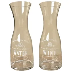 Karaffe Glas Wasserkaraffe Weinkaraffe Schriftzug H.28 cm 2er Set