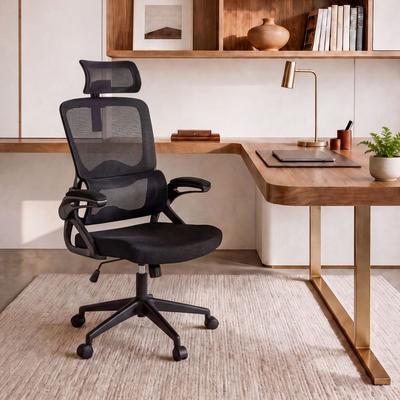 Techni Mobili Ergonomic Mesh Office Task Chair with Headrest, Black