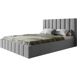 BETT 200x200 - Polsterbett mit Bettkasten und Metallrahmen - Modern Betten - Weicher Jasminstoff - Kollektion Toledo - Grau