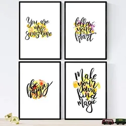 POSTER Set mit 4 glücklich und bunt ‚folgen‘ A4 Rahmenlos