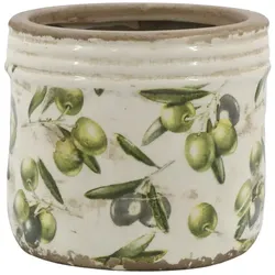 Chic Antique Olive Übertopf mit Rand, Olivenmuster, H11,5/Ø 13 cm grün