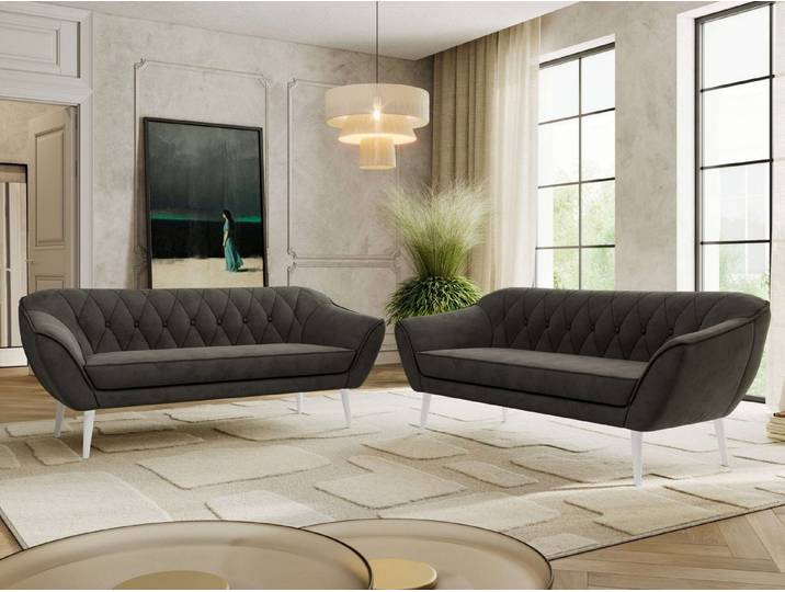 MKS MÖBEL Polstergarnitur PIRS, (3 + 3 Set, bestehend aus 2x 3-Sitzer), mit Steppung, Wellenfederung, skandinavisches Design, Füße wählbar
