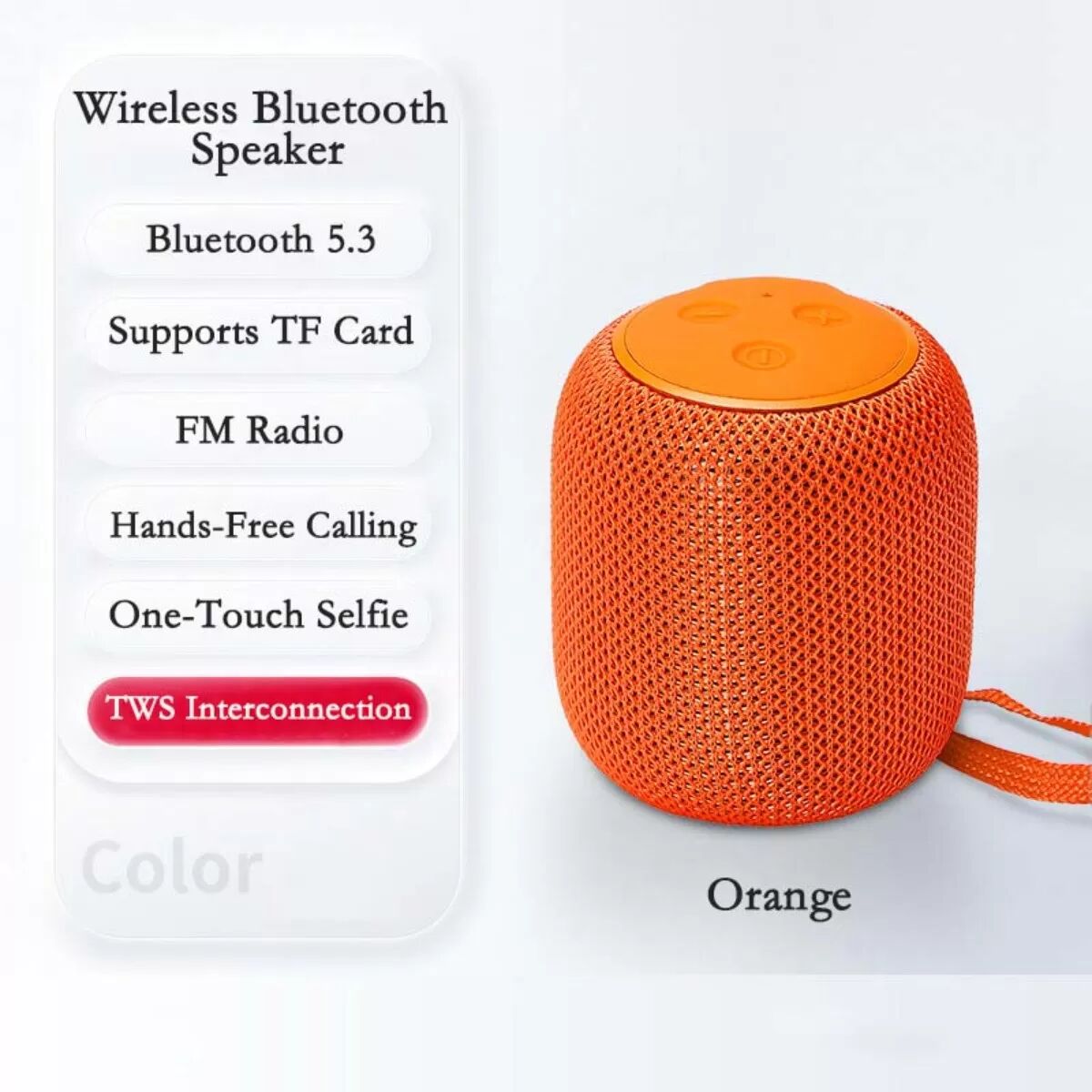INF Haut-parleur Bluetooth 5.3 Compact - Mini Haut-parleur Portable avec Radio FM & Stéréo TWS Orange