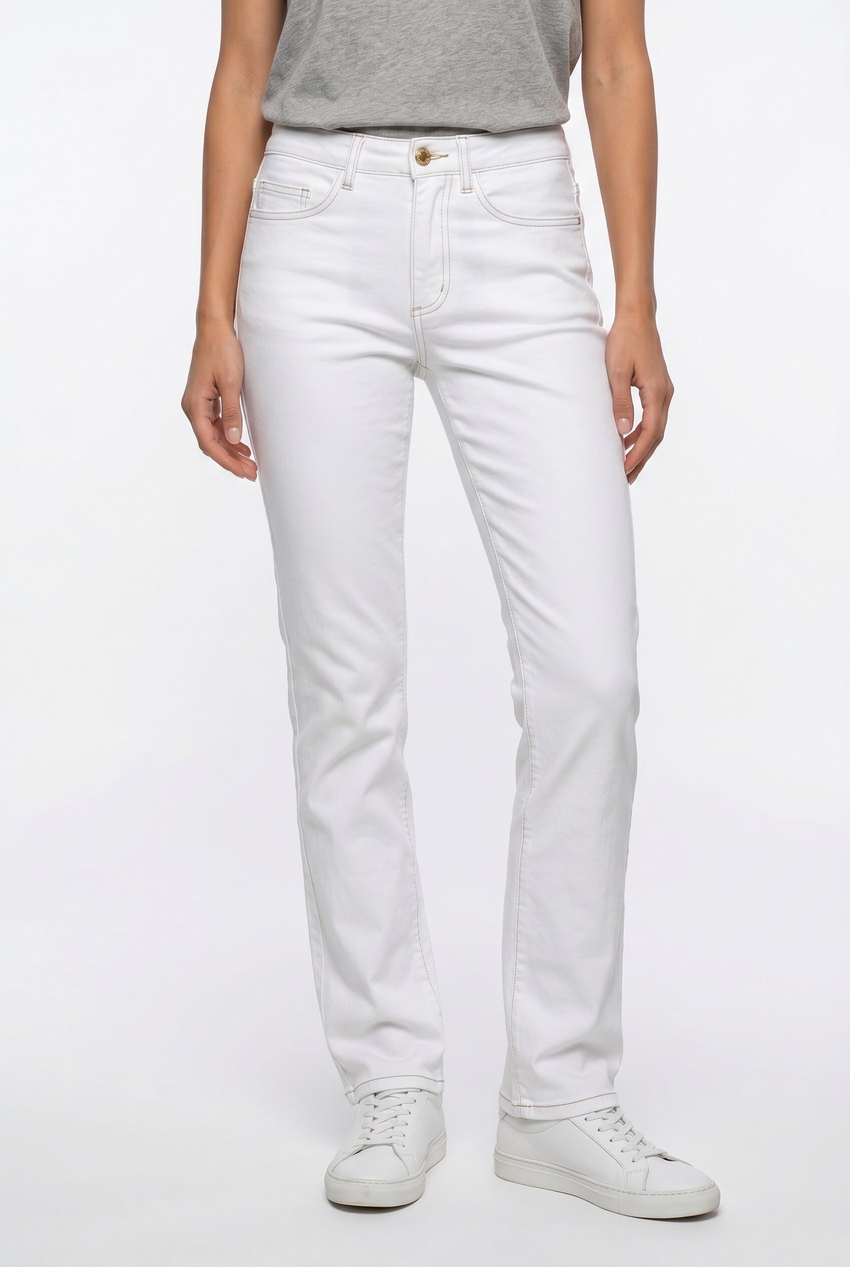 Straight-Jeans BONPRIX, Damen, Gr. 44, K-Gr, weiß (weiß twill), Denim/Jeans, Obermaterial: 97% Baumwolle, 3% Elasthan, regular fit, Jeans Straight-Jeans, Regular Fit, Komfort-Stretch-Material, leichte Stoffqualität