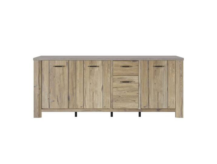 Buffet 4 portes effet bois chêne clair avec finition minérale