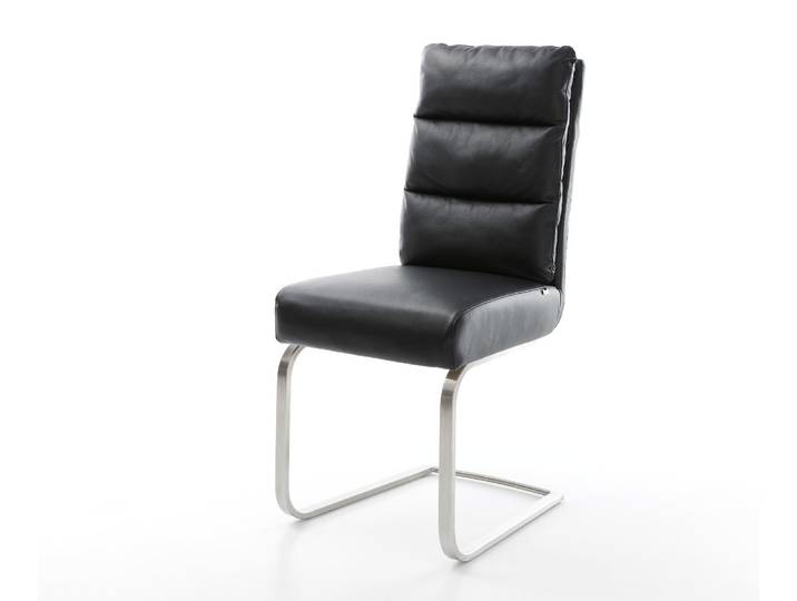 Freischwinger Pela-Flex Echt-Leder Schwarz Freischwinger flach Edelstahl Taschenfederkern, Esszimmerstühle