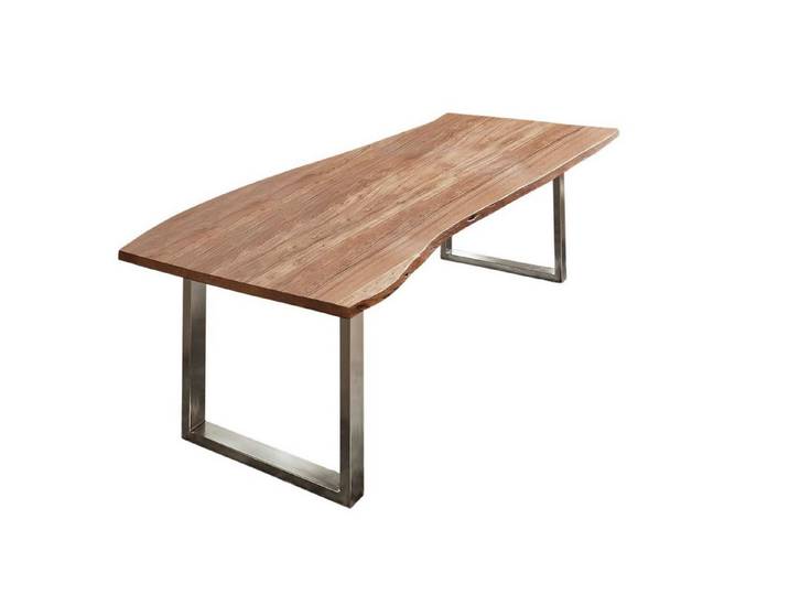 SAM® Baumkantentisch Bernhard, massives Akazienholz, natürliche Baumkante, Metallgestell U-Form