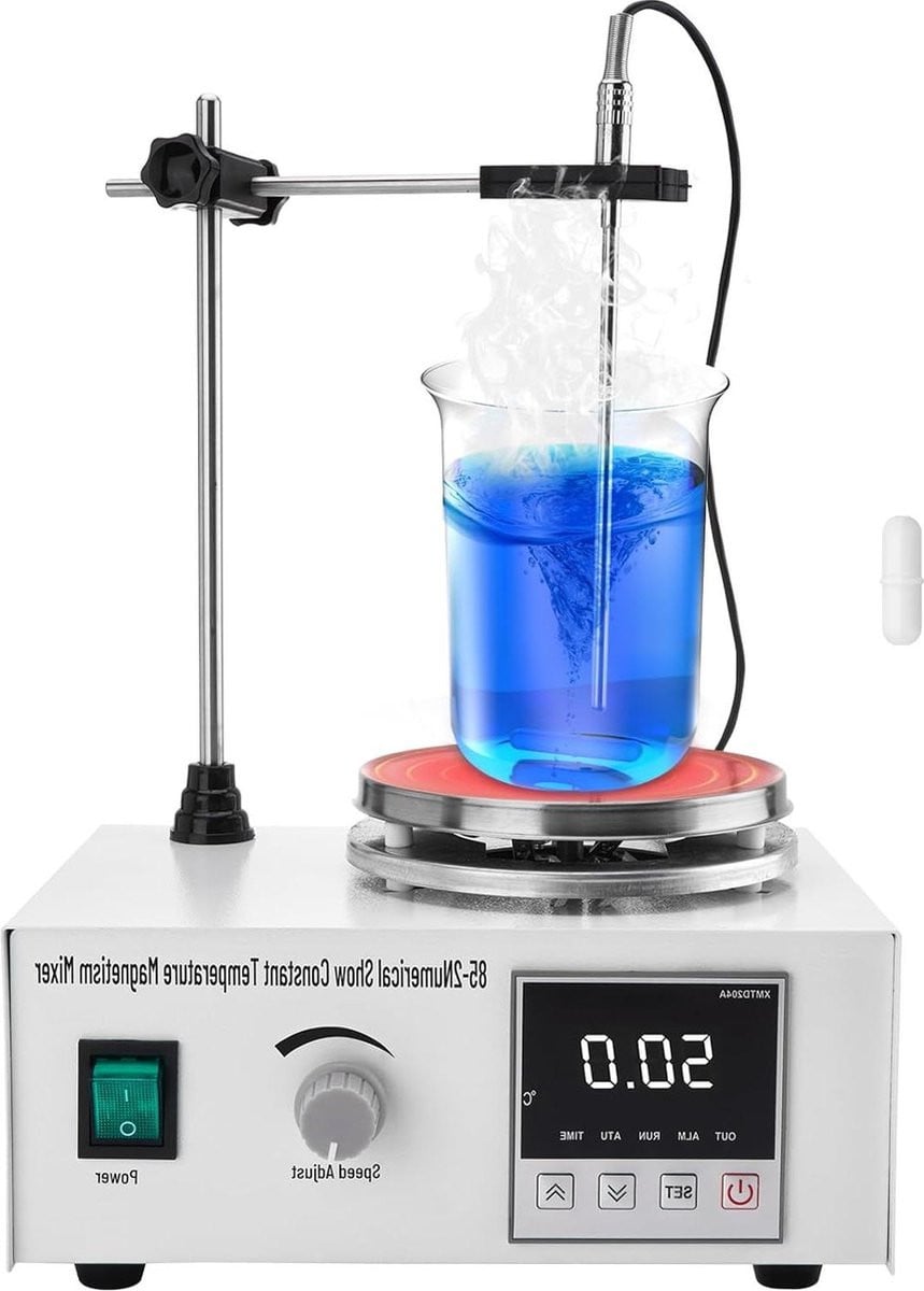 Digitale magneetroerder met verwarmingsplaat, 1 liter, 2400 rpm, wit