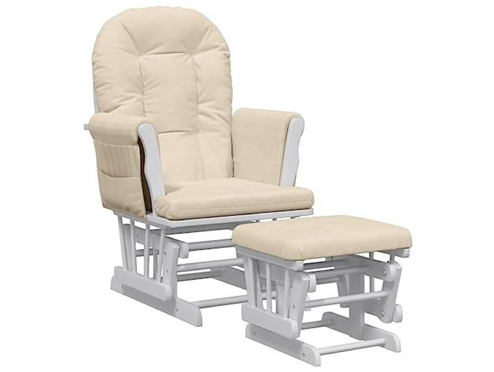 HFXHIJXQ Schaukelstuhl mit Hocker Gleitfunktion Stillstuhl Cremeweiß Ergonomischer Relaxsessel mit Fußstütze und Praktischen Seitentaschen für Wohnzimmer Kinderzimmer und Schlafzimmer