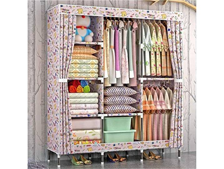 SDGBCXD Tragbarer Kleiderschrank, mit 3 Kleiderstangen und 6 Regalen. Schnell einfach zu