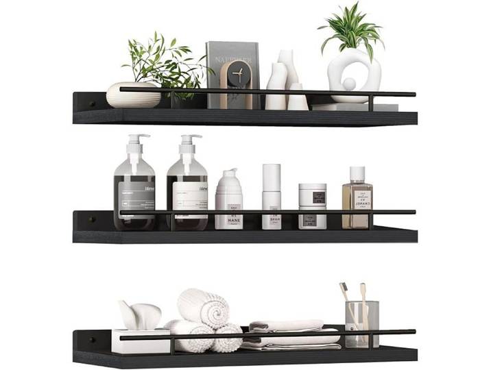 Etagere Murale Bois Lot de 3 Etagere Salle de Bain Etagere Murale Cuisine Étagère Murale Etagères Murales pour Noir ETAGERE MURALE