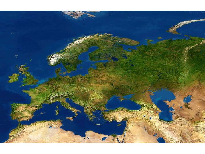 Fototapete PAPERMOON LANDKARTE-TOPOGRAFISCH EUROPA SKANDINAVIEN DETSCHLAND , bunt, B:4m L:2,6m, Vlies, Tapeten, Fototapete