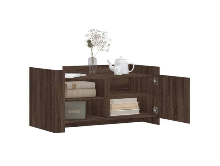 KTHLBRH Couchtisch Eiche braun 100 x 50 x 50 cm Holz mehrschichtig Praktische Tür, viel Stauraum, zwei Montagemöglichkeiten, glatte Oberfläche