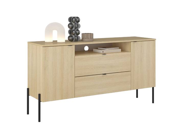 Zweiturige Kommode Ore mit zwei Schubladen, 140 cm,