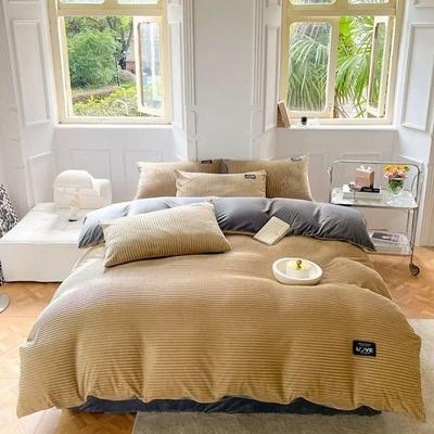 Uplifted Goods Thick Velvet Duvet Cover Set For Warm Winter Bedding khaki 180x220cm Set