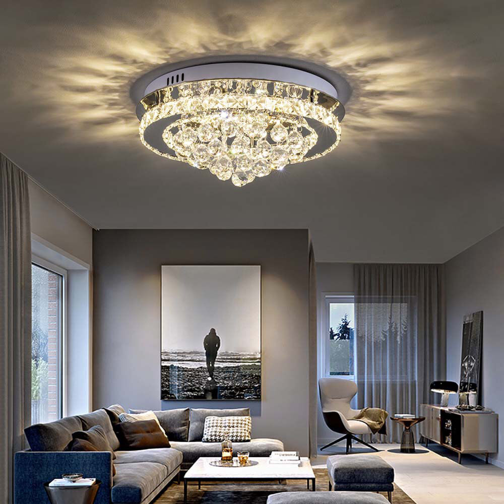 Mercer41 Hunter Glass LED Flush Mount Chrome 20cm H X 40cm W X 40cm D
