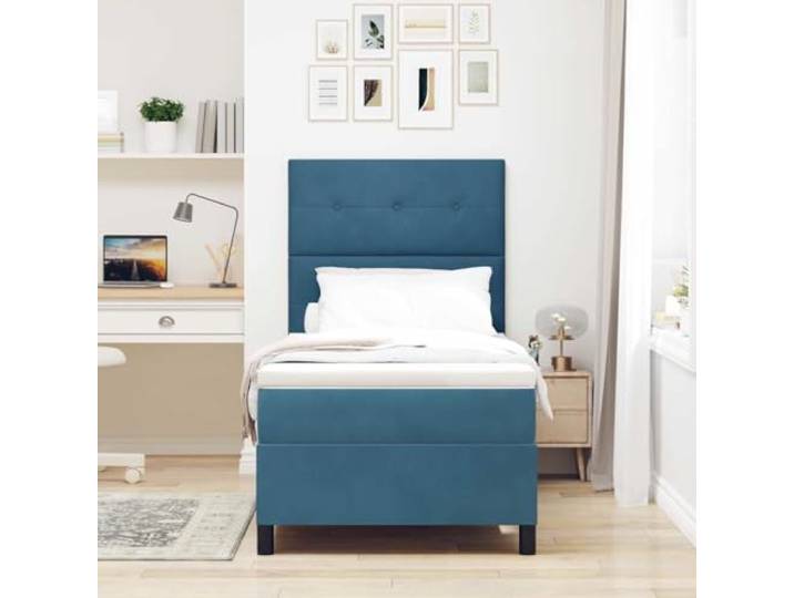 KTHLBRH Boxspringbett Dunkelblau 90 x 200 cm Kopfteil verstellbar, 2 Höhen, massives Kiefernholz, langlebig, mittlere Unterstützung