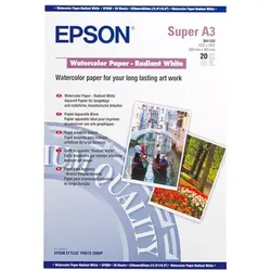 Epson Radiant White Watercolor Papier A3+ (190 g/m2, A3+, 20 Stk.), Fotopapier, Weiss