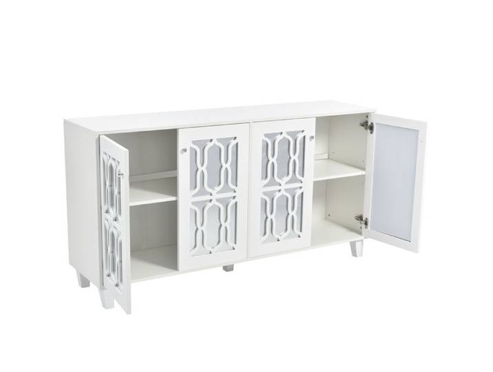 Buffet bas - PDZZZD - Miroir blanc - 4 portes - 160 x 40 x 84 cm - Moderne