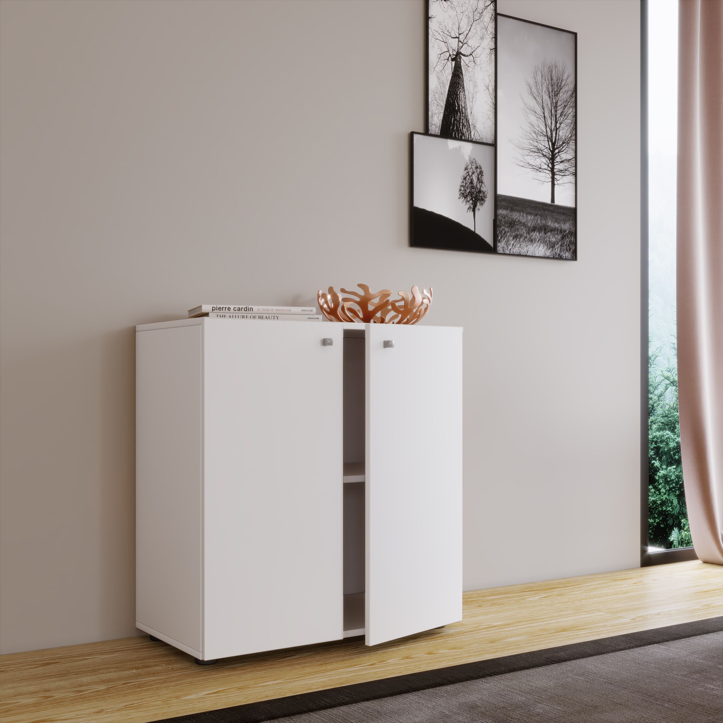 Kommode VCM "Holz Kommode Sideboard Anrichte Vandol 1 Drehtüren", weiß, B:70cm T:36cm, Sideboards, Kommode