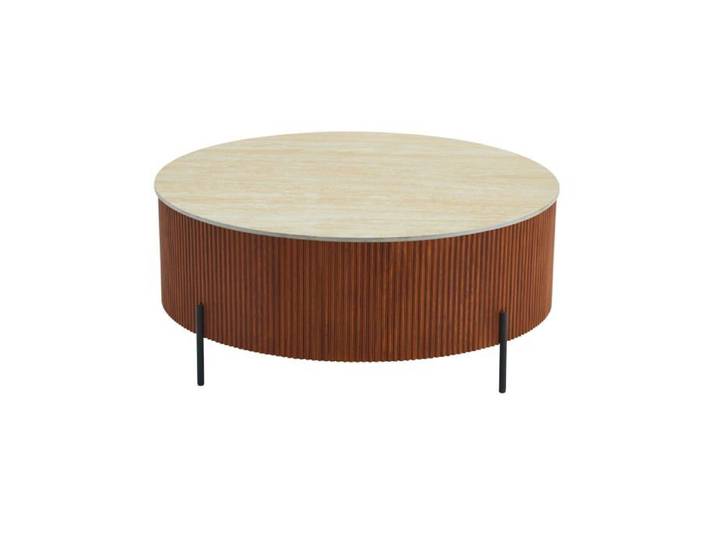 Table basse ronde céramique effet travertin noisette 80cm RUBY