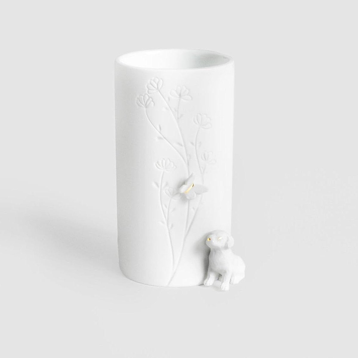 Porseleinen Vaas Hond - Wit - Hoogte: 17 cm