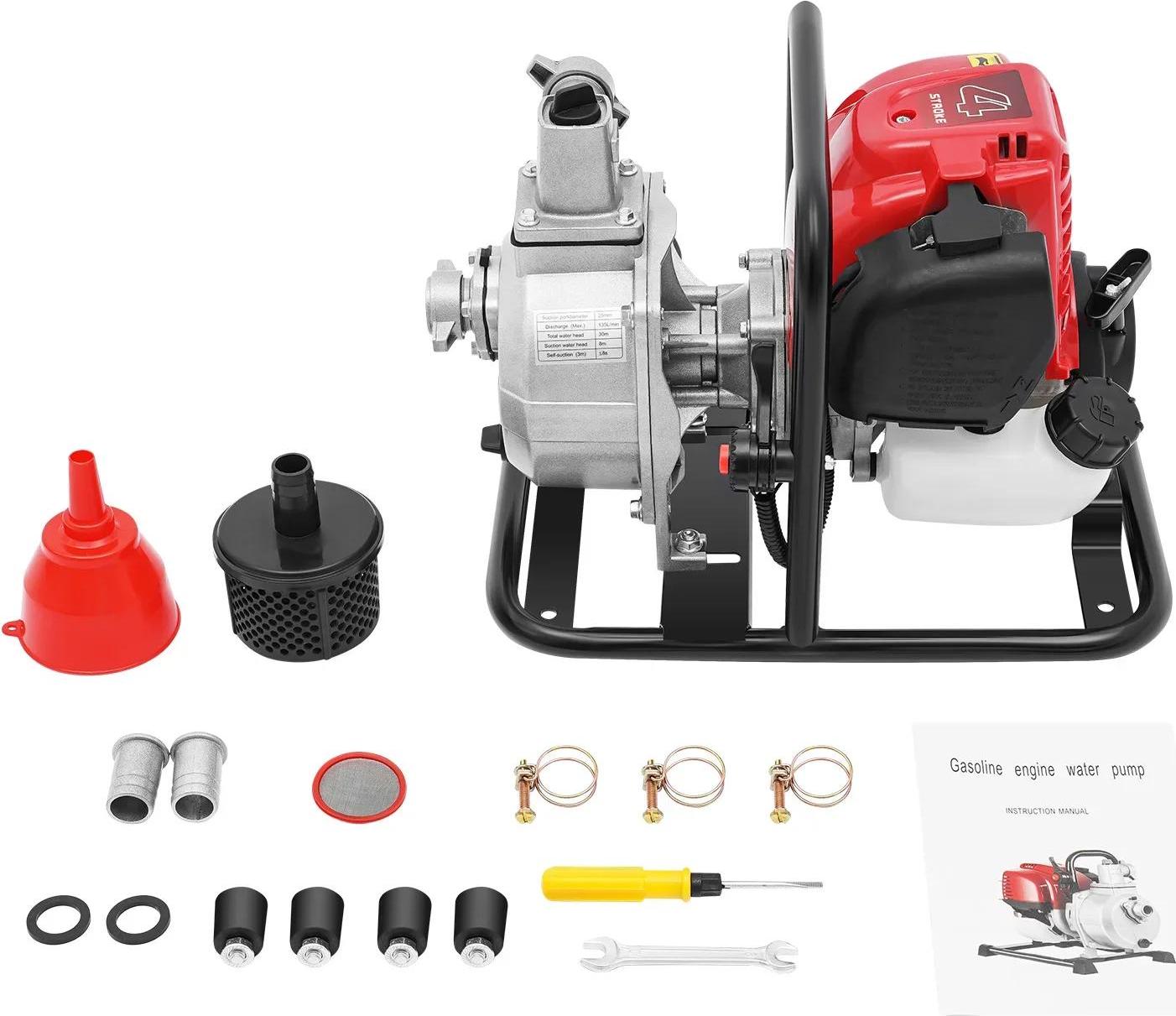 Wassertransferpumpe - Schraubpumpe - Tragbar - 8000 l/h - 2,54 cm Anschluss - EU-Stecker - Gartenbewässerung - Rot