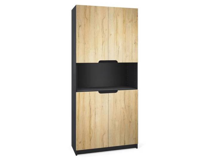 Vladon Armoire de bureau Rangement Logan V2- Corps en Noir mat - Façades en Chêne Nature