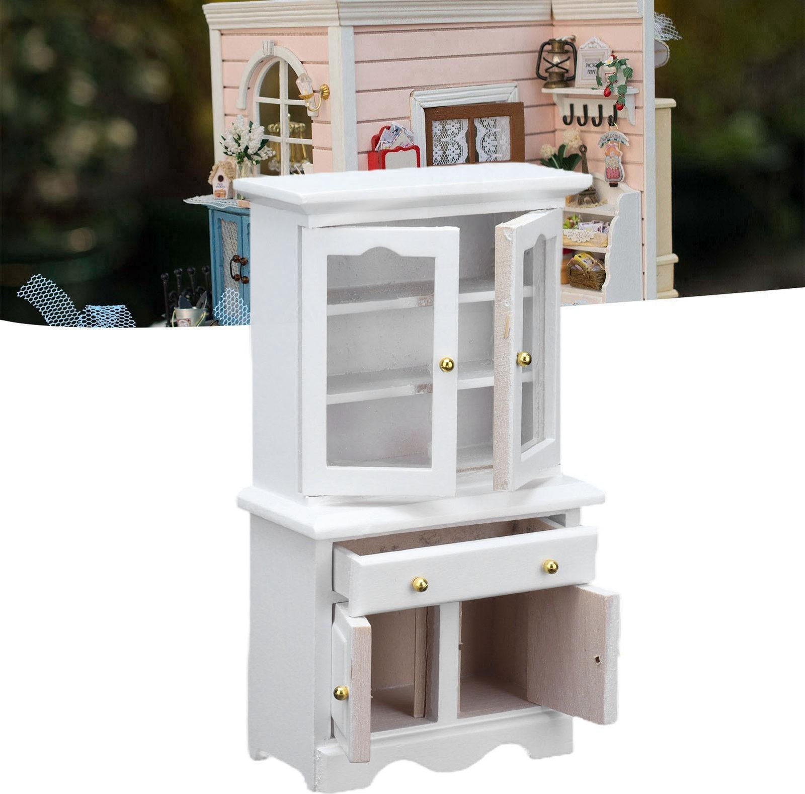 Wit houten miniatuurkast voor poppenhuis schaal 1:12