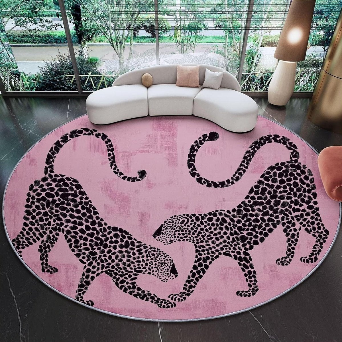 Rond Tapijt met Kleurrijke Luipaardprint - Polyester Vloerkleed - Diameter: 80 cm