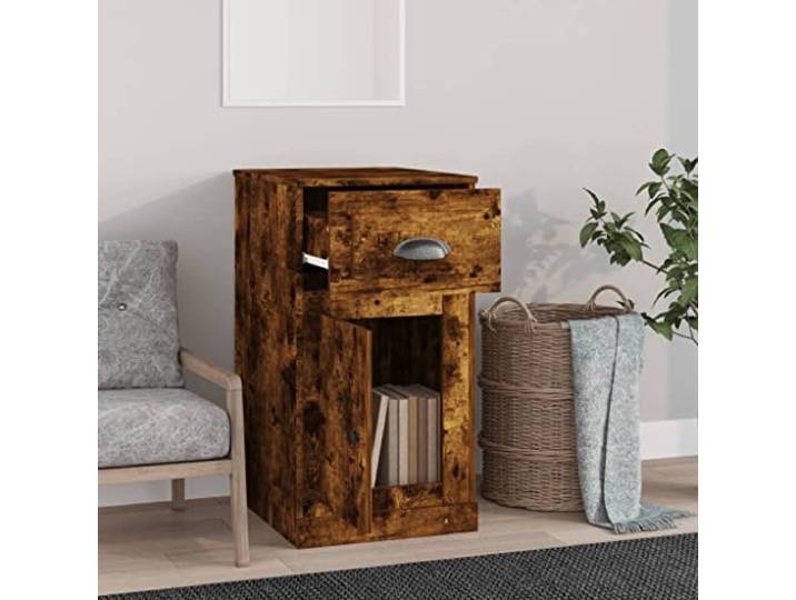 KTHLBRH Schrank mit Schublade, Eiche Rauch, 40 x 50 x 75 cm Verstellbare Tür, Displayplatte, Wandbefestigung, 1 Schublade und 1 Fach