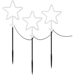 ECD Germany 3er Set Gartenstecker Stern 58 cm, LED Leuchtsterne Außenbeleuchtung, Weihnachtsdeko Garten mit Erdspieß, Lichterkette Sterne Deko